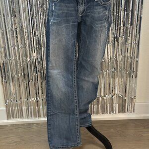 Y2K BKE Stella boot cut low rise distressed jeans women's size 29 x 37.5